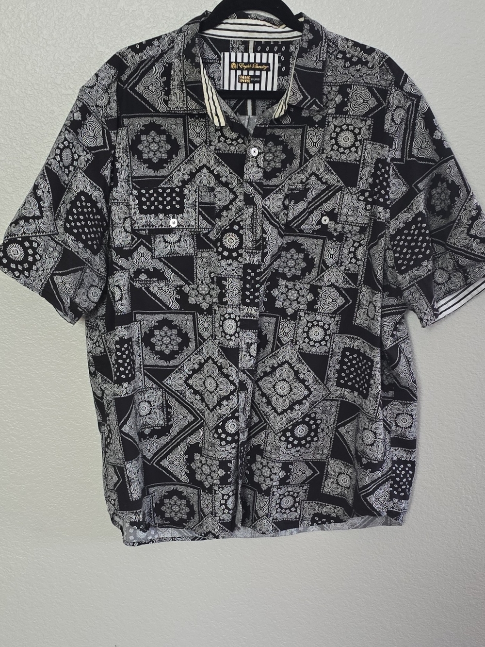 English Laundry Black & White Bandana Print Short-Sleeve Shirt